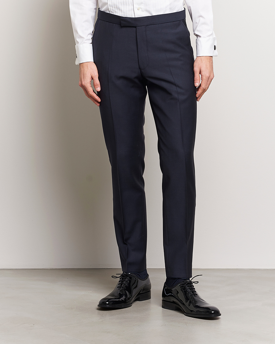 Mies | Housut | Oscar Jacobson | Denz Wool Tuxedo Trousers Navy