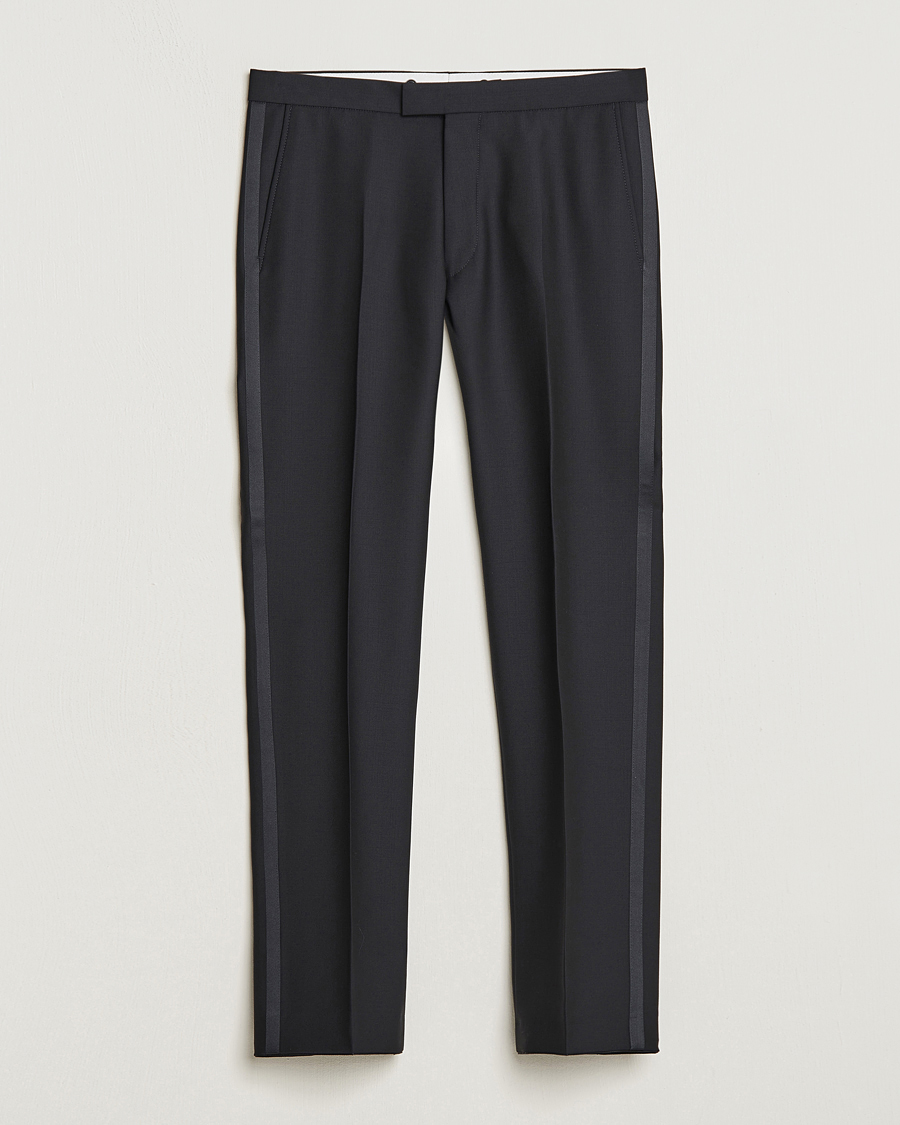 Mies | Housut | Oscar Jacobson | Denz Straight Wool Tuxedo Trousers Black