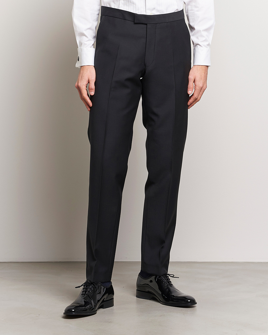 Mies | Housut | Oscar Jacobson | Denz Straight Wool Tuxedo Trousers Black