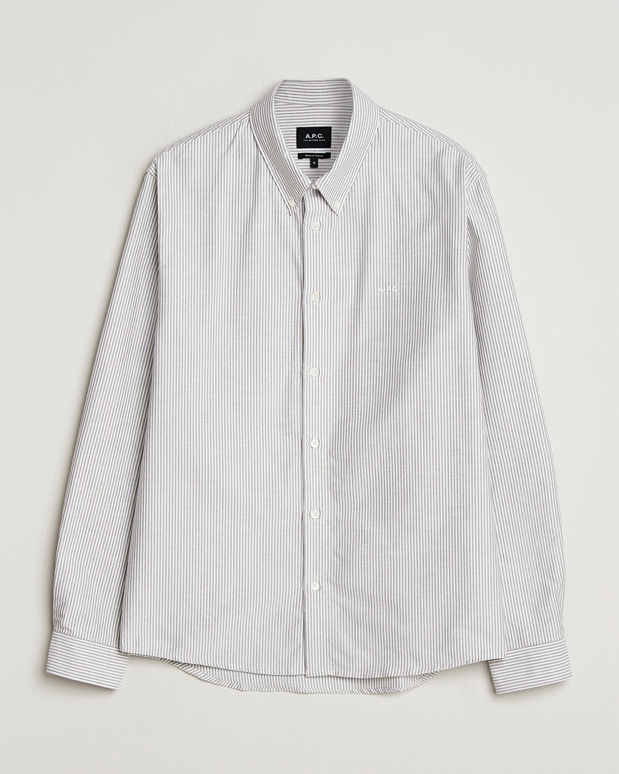 Mies | Kauluspaidat | A.P.C. | Greg Striped Oxford Shirt Green/White