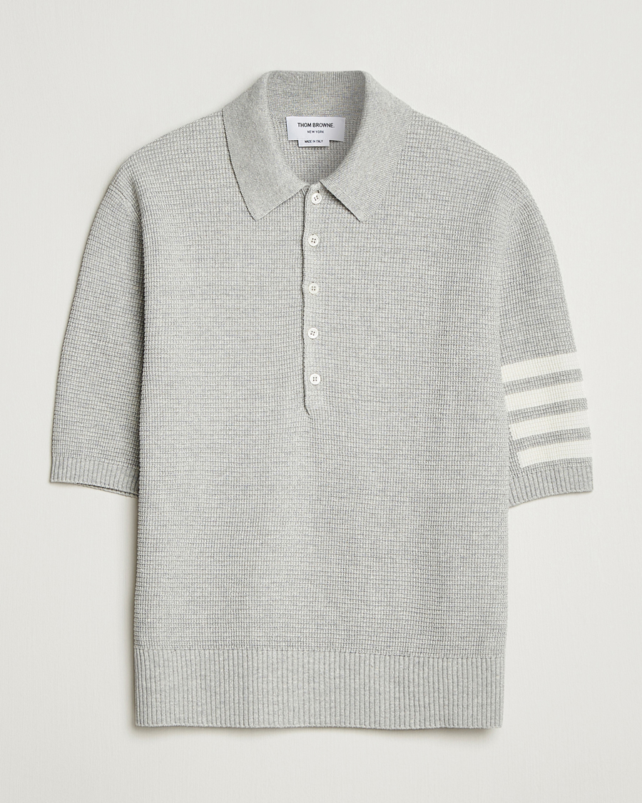 Mies | Pikeet | Thom Browne | Textured 4 Bar Knitted Polo Light Grey