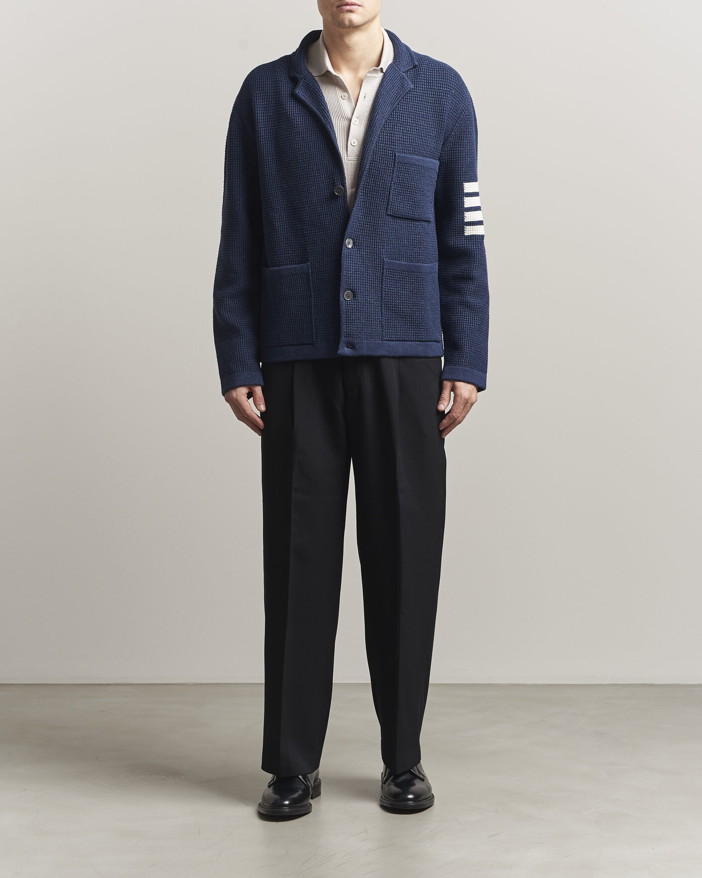 Mies | Puserot | Thom Browne | Textured 4 Bar Cardigan Jacket Navy