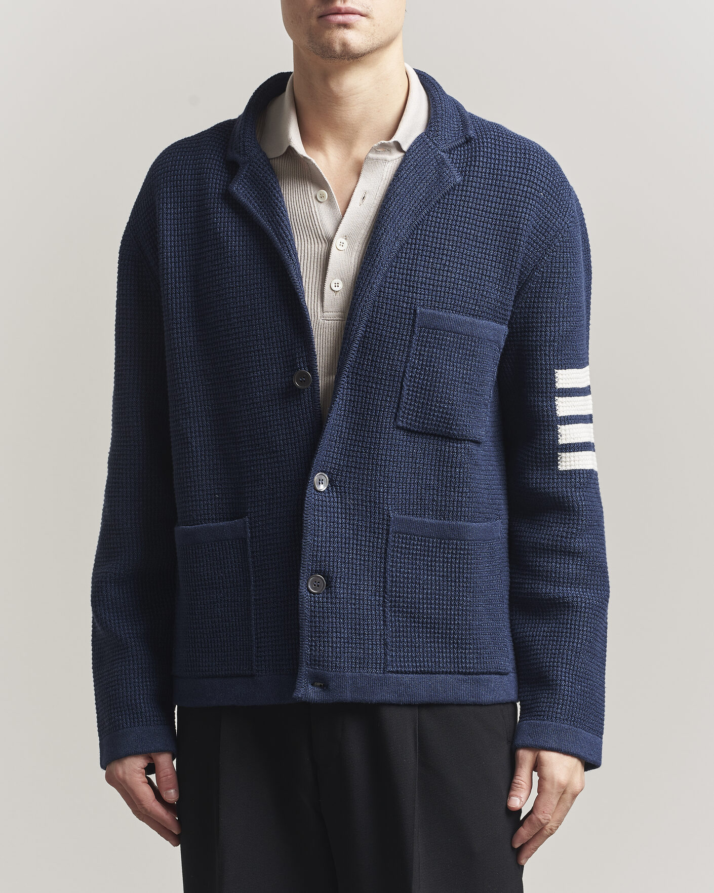 Mies | Puserot | Thom Browne | Textured 4 Bar Cardigan Jacket Navy