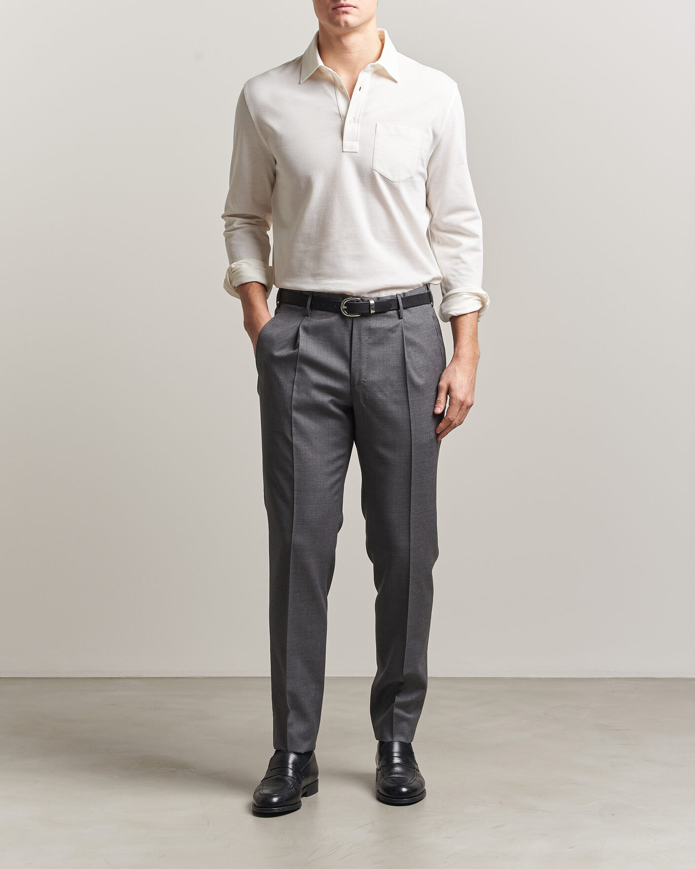 Mies | Pikeet | Ralph Lauren Purple Label | Cotton/Cashmere Long Sleeve Polo Off White