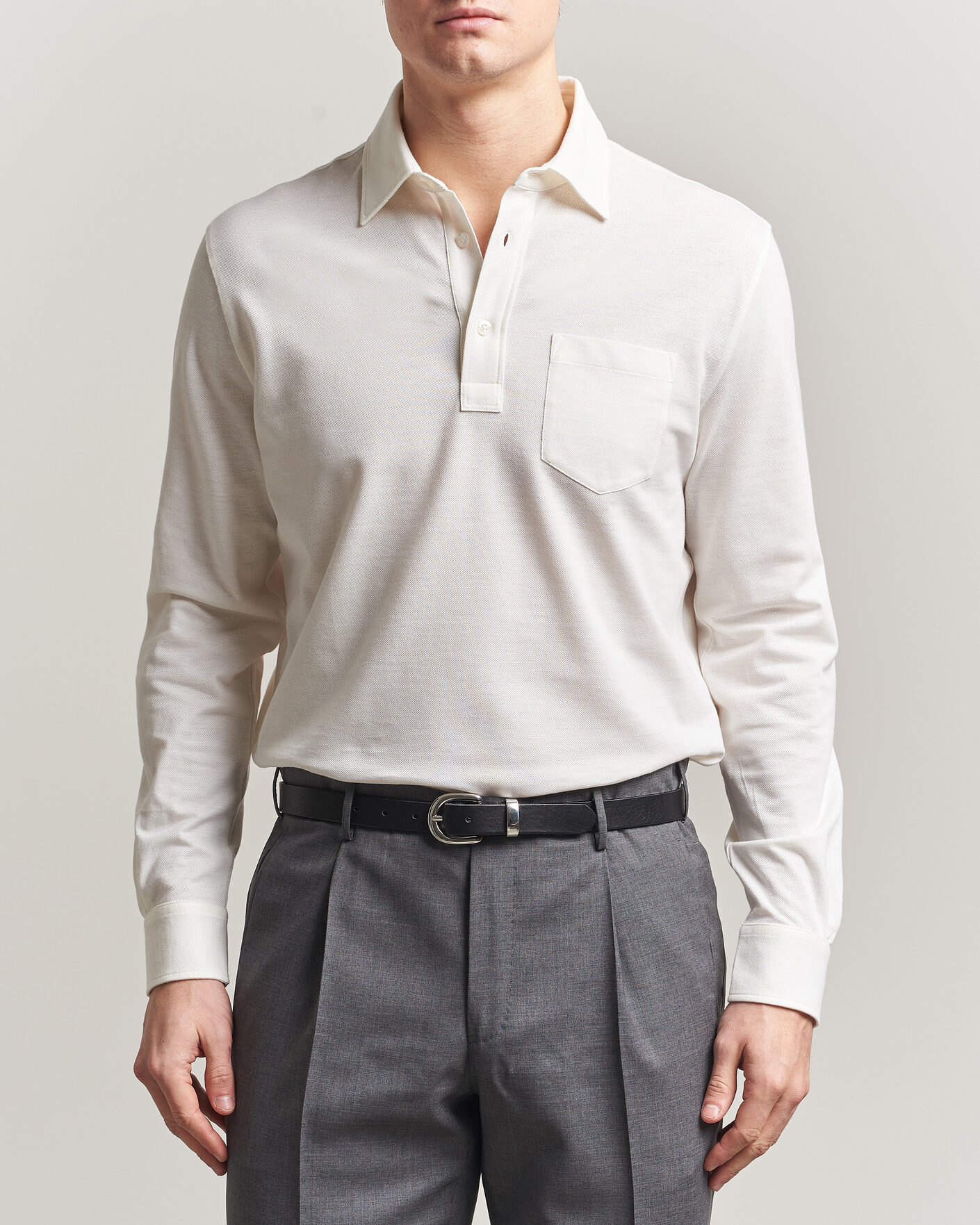 Mies | Pikeet | Ralph Lauren Purple Label | Cotton/Cashmere Long Sleeve Polo Off White