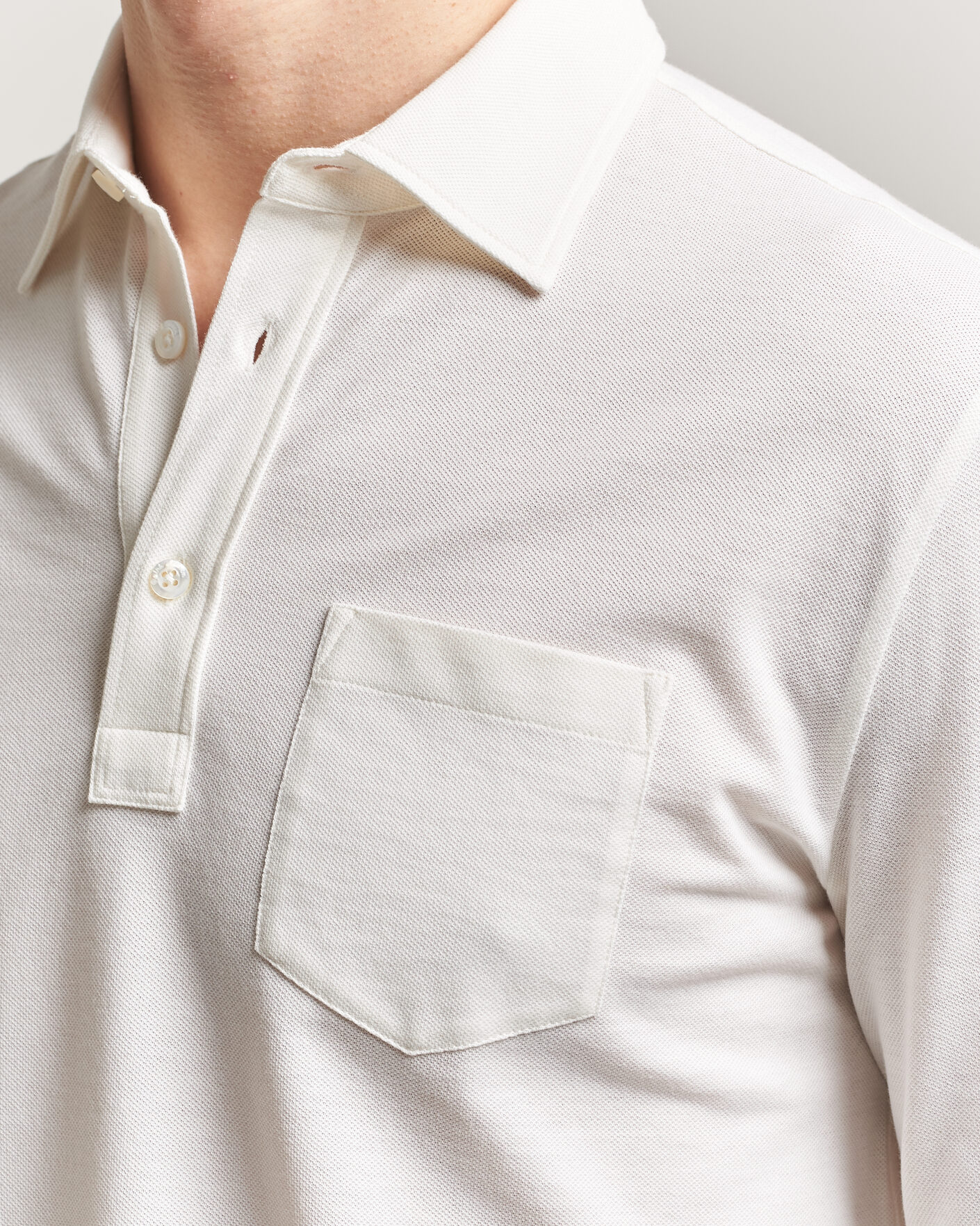 Mies | Pikeet | Ralph Lauren Purple Label | Cotton/Cashmere Long Sleeve Polo Off White