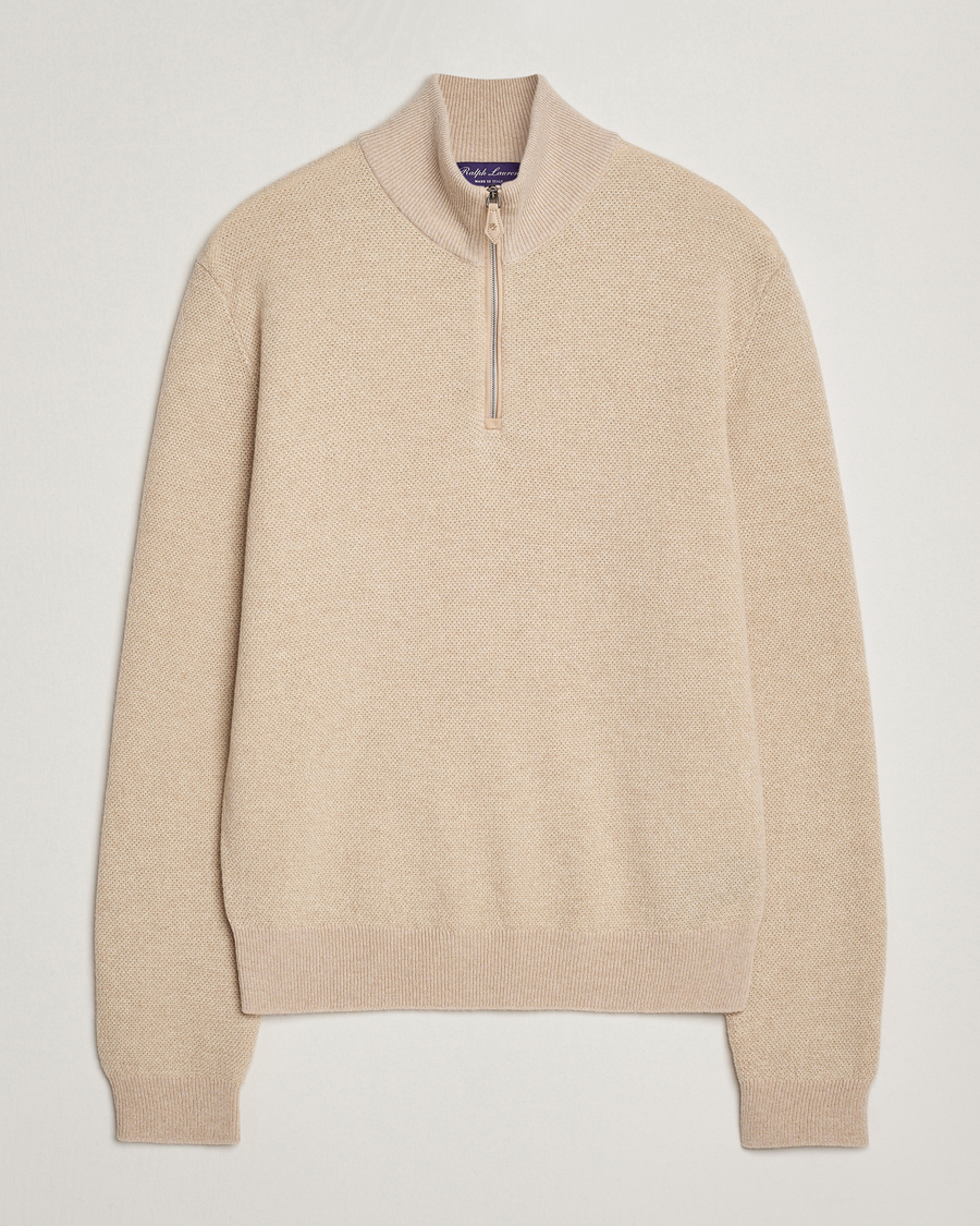 Mies | Puserot | Ralph Lauren Purple Label | Cashmere Birdseye Half Zip Beige