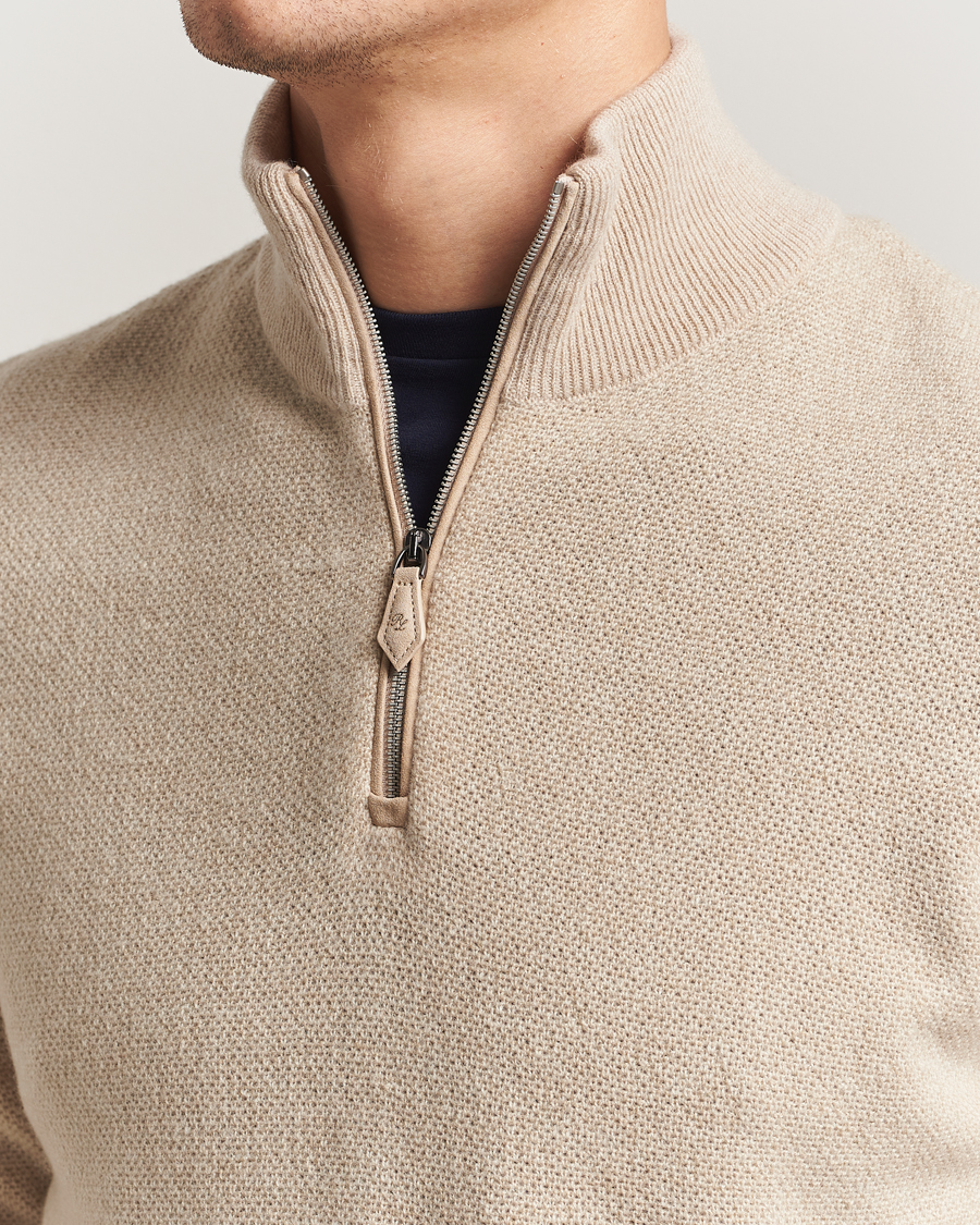 Mies | Puserot | Ralph Lauren Purple Label | Cashmere Birdseye Half Zip Beige