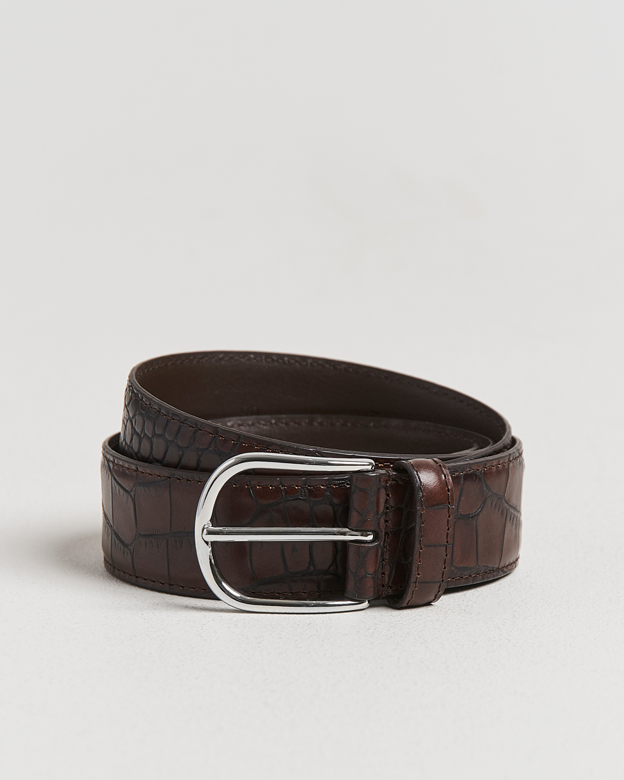 Mies | Vyöt | Anderson's | Embossed 3,5cm Leather Belt Brown