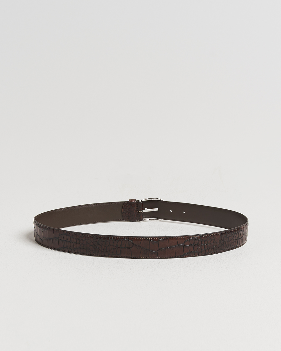 Mies | Vyöt | Anderson's | Embossed 3,5cm Leather Belt Brown