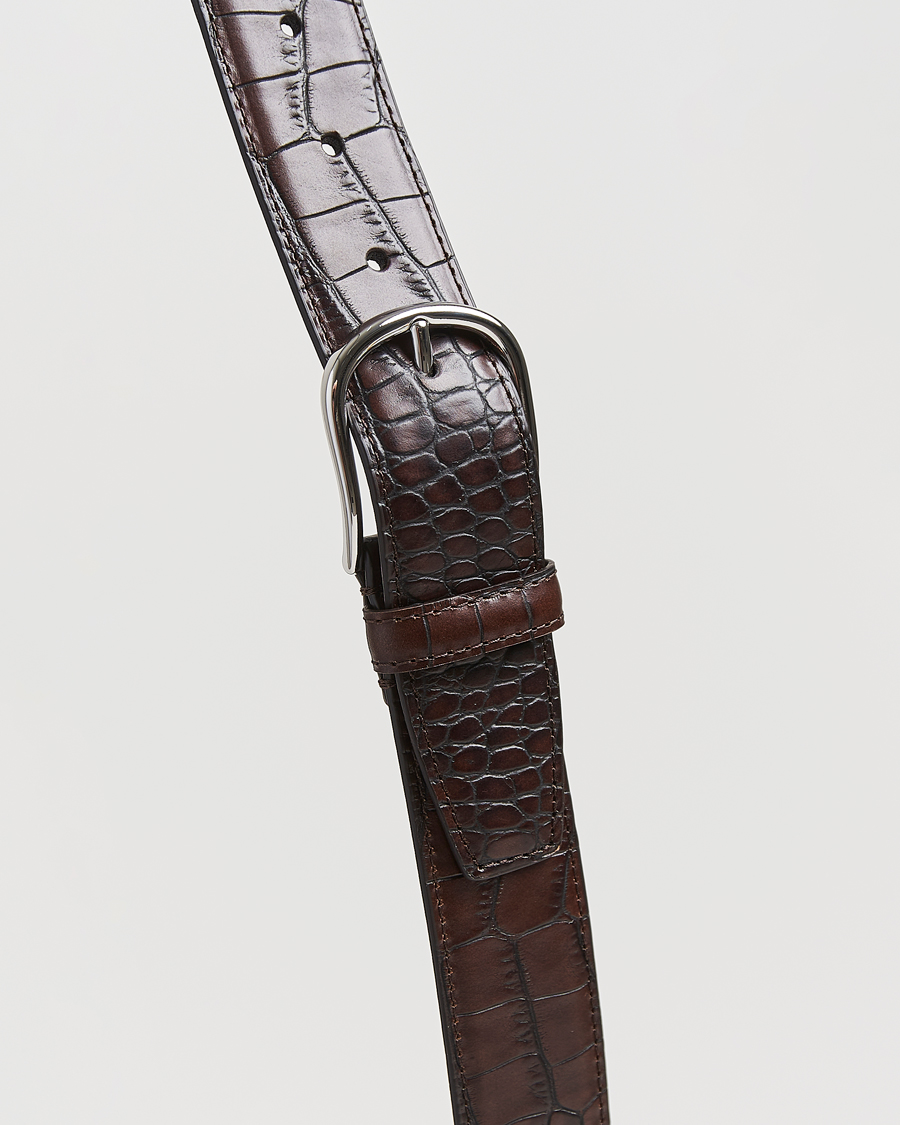 Mies | Vyöt | Anderson's | Embossed 3,5cm Leather Belt Brown