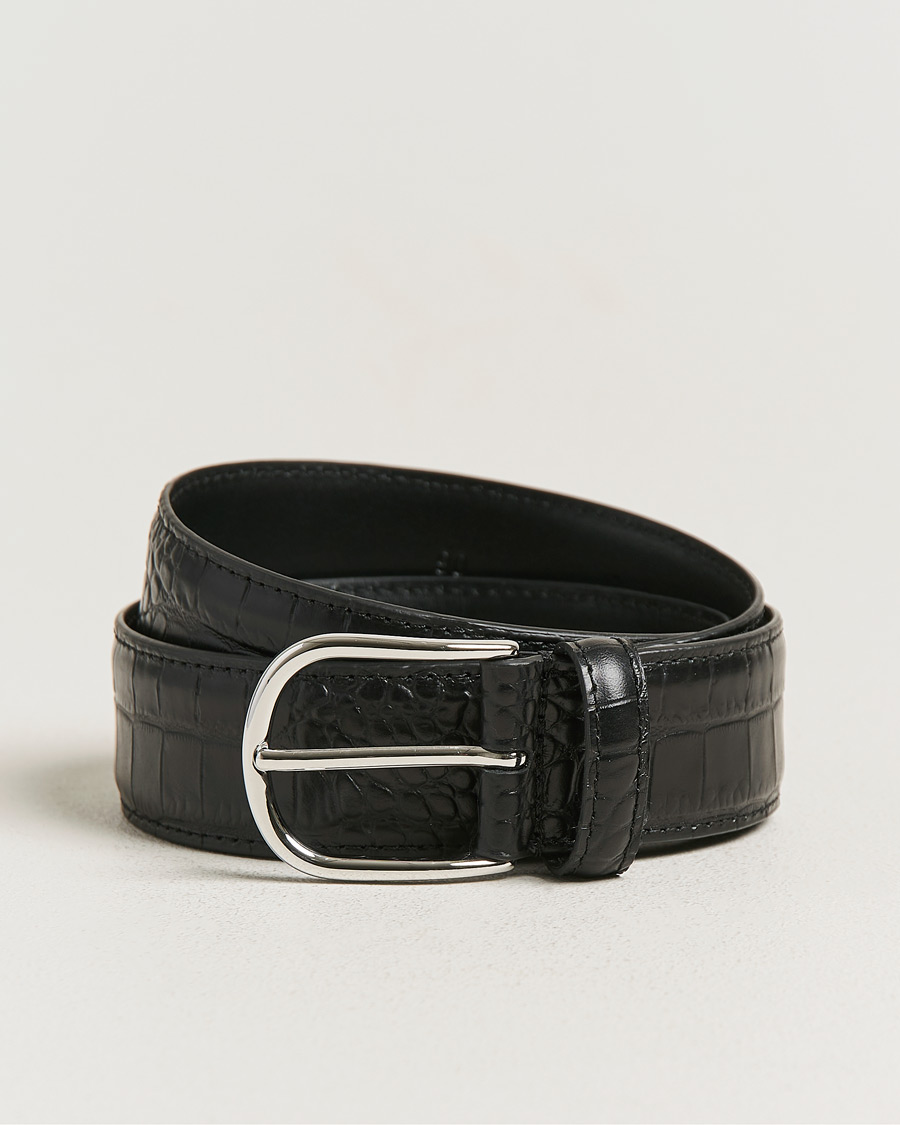 Mies | Vyöt | Anderson's | Embossed 3,5cm Leather Belt Black