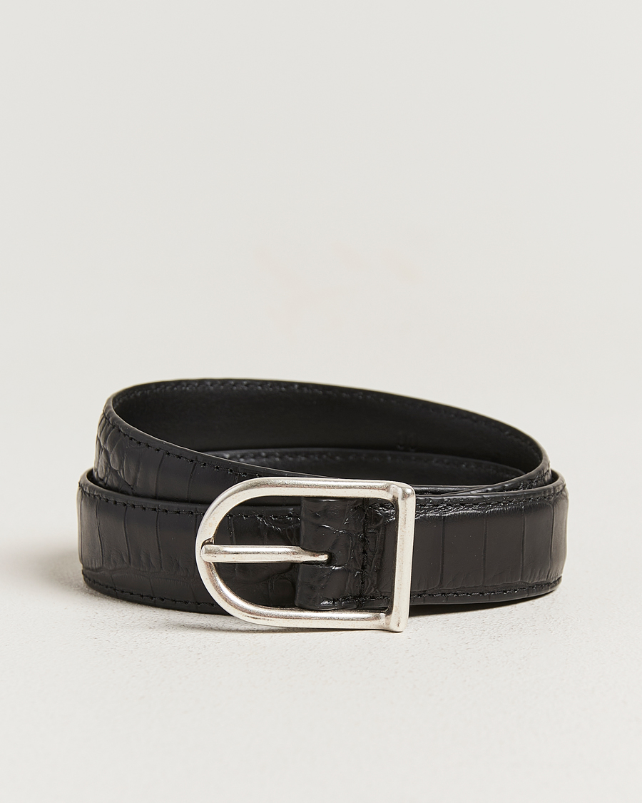 Mies | Vyöt | Anderson's | Embossed 2,5cm Lether Belt Black