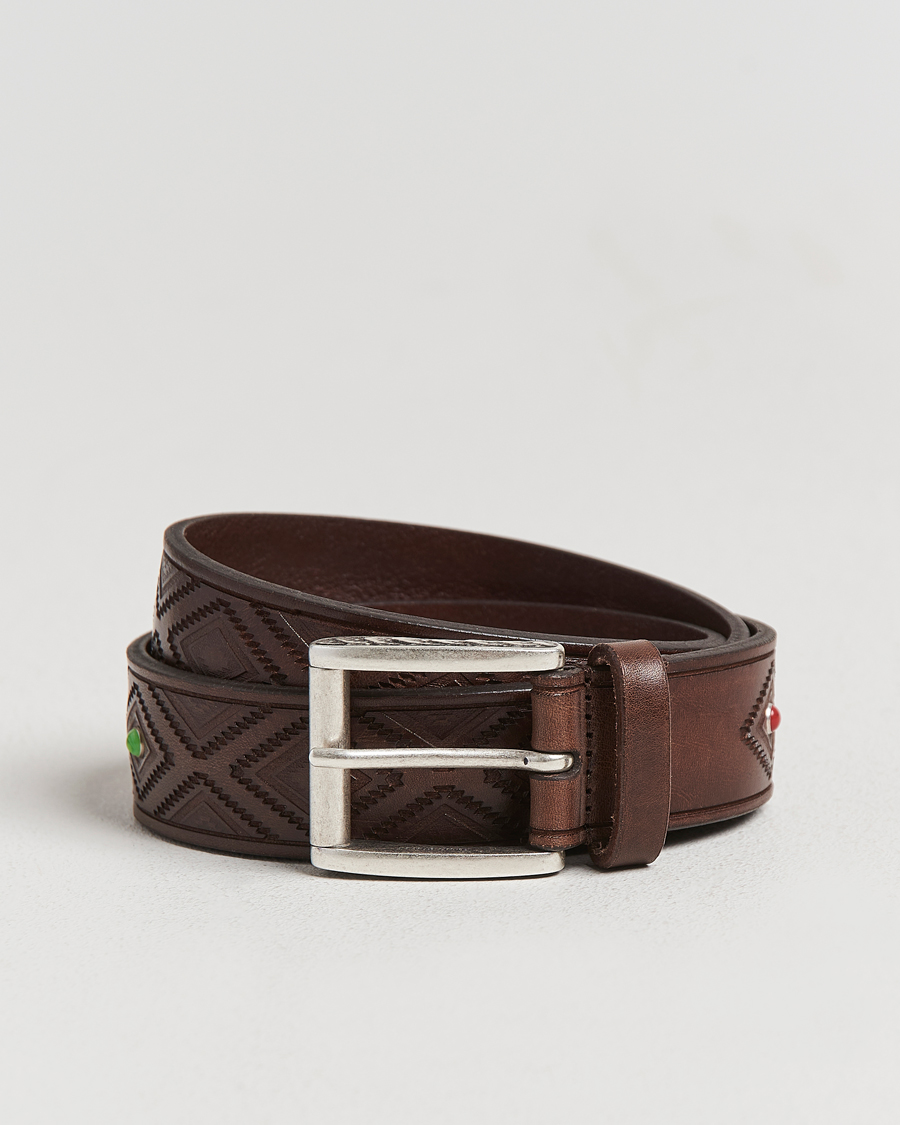 Mies | Vyöt | Anderson's | Diamond Pattern Western 3,5cm Belt Brown