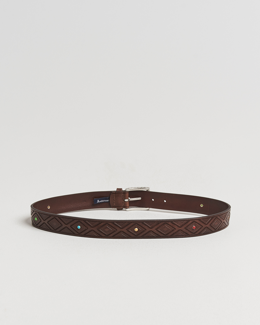 Mies | Vyöt | Anderson's | Diamond Pattern Western 3,5cm Belt Brown