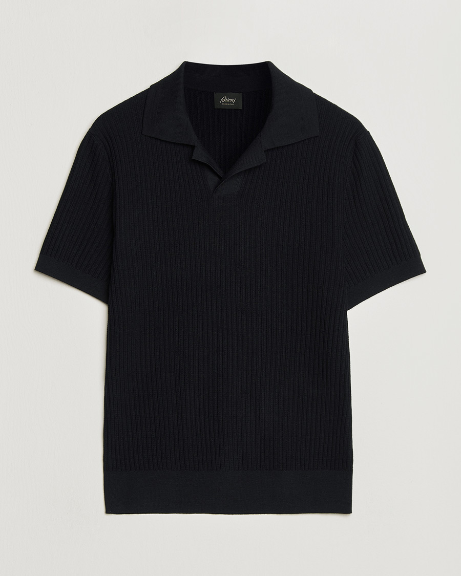 Mies | Puserot | Brioni | Knitted Rib Wool Polo Navy