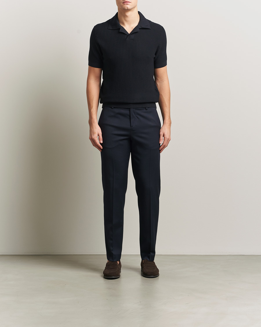 Mies | Puserot | Brioni | Knitted Rib Wool Polo Navy