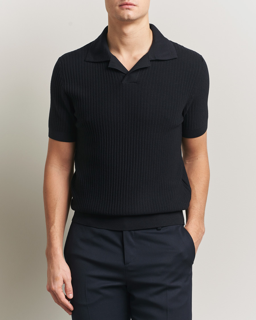 Mies | Puserot | Brioni | Knitted Rib Wool Polo Navy