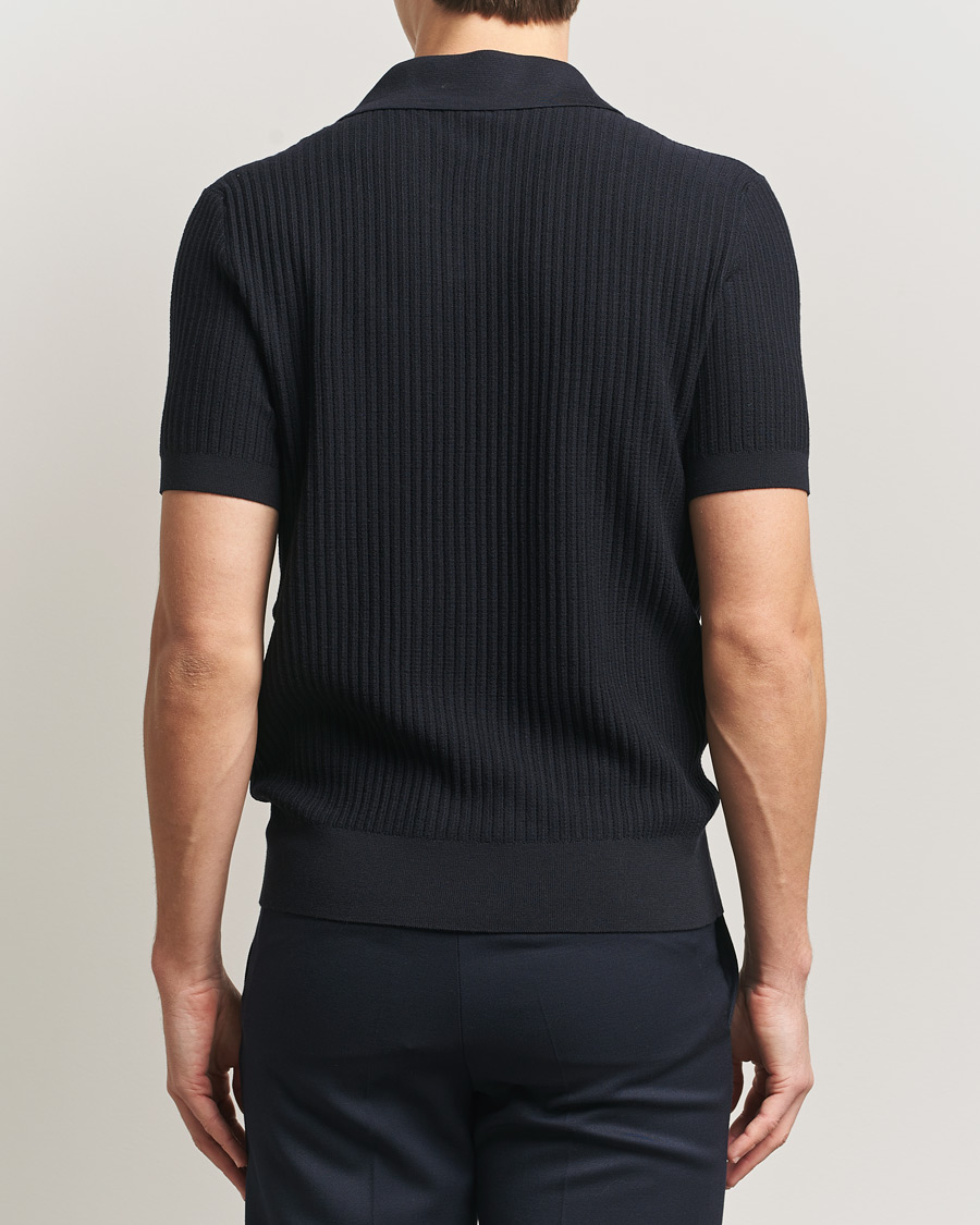 Mies | Puserot | Brioni | Knitted Rib Wool Polo Navy