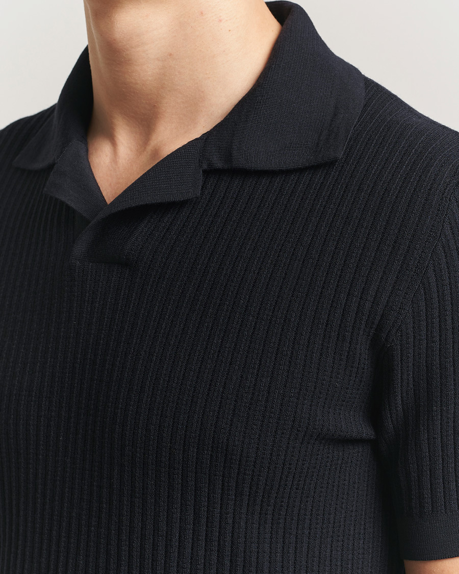 Mies | Puserot | Brioni | Knitted Rib Wool Polo Navy