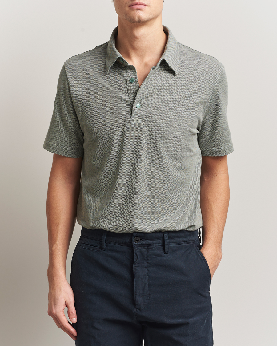 Mies | Pikeet | Brioni | Short Sleeve Cotton Piquet Polo Light Green