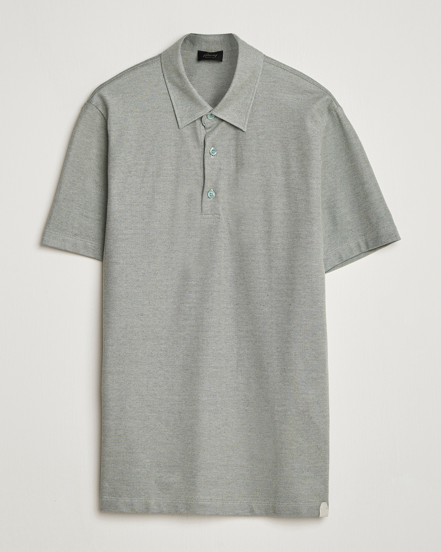 Mies | Pikeet | Brioni | Short Sleeve Cotton Piquet Polo  Light Green