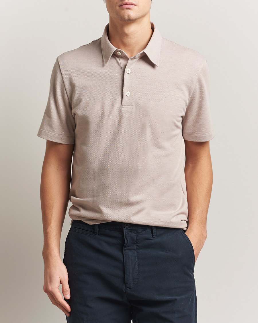 Mies | Pikeet | Brioni | Short Sleeve Cotton Piquet Polo Beige