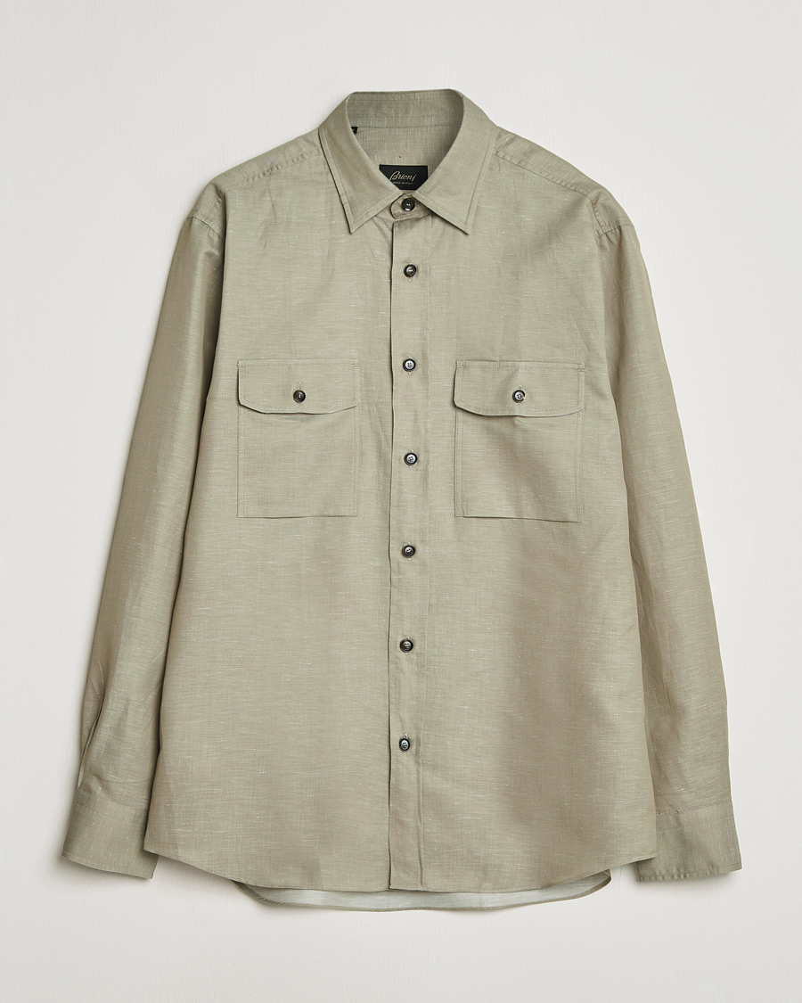 Mies | Kauluspaidat | Brioni | Cotton/Linen Overshirt Olive