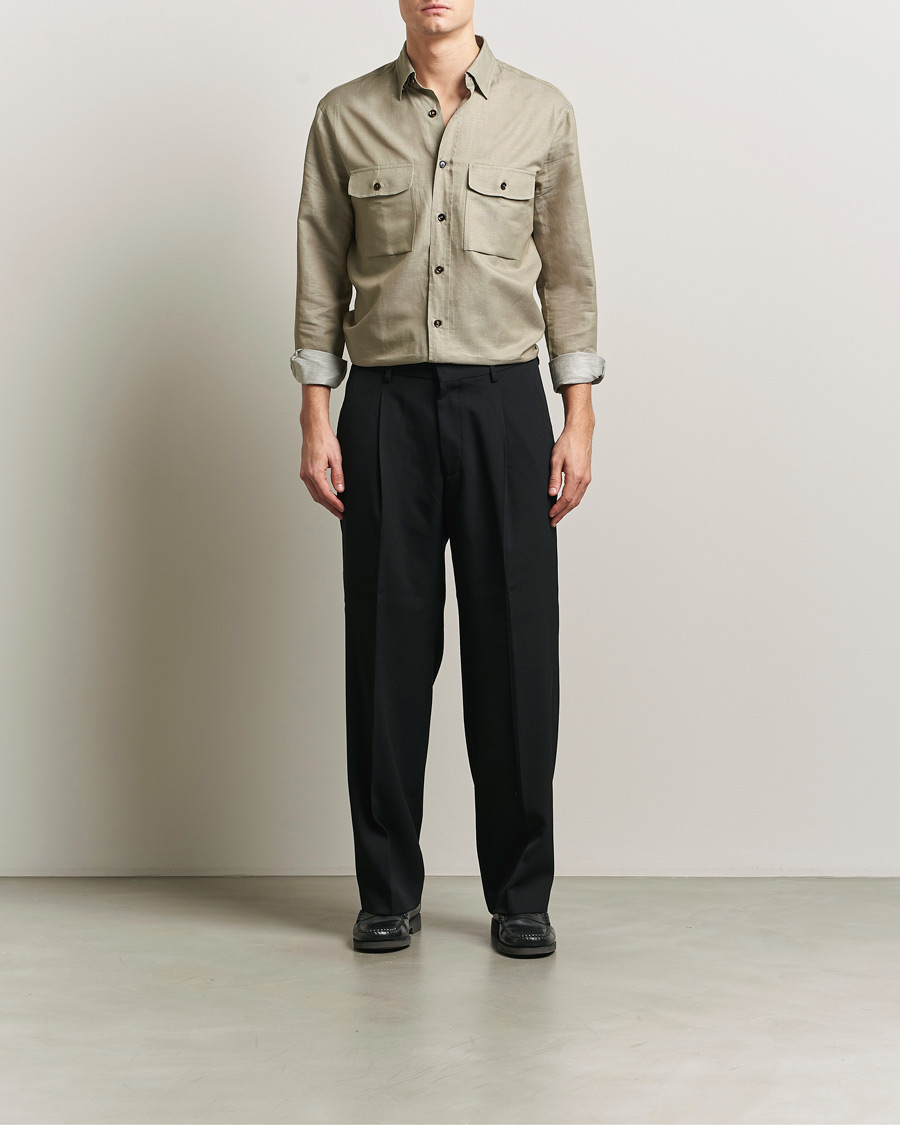 Mies | Kauluspaidat | Brioni | Cotton/Linen Overshirt Olive