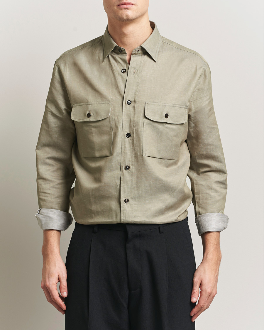 Mies | Kauluspaidat | Brioni | Cotton/Linen Overshirt Olive