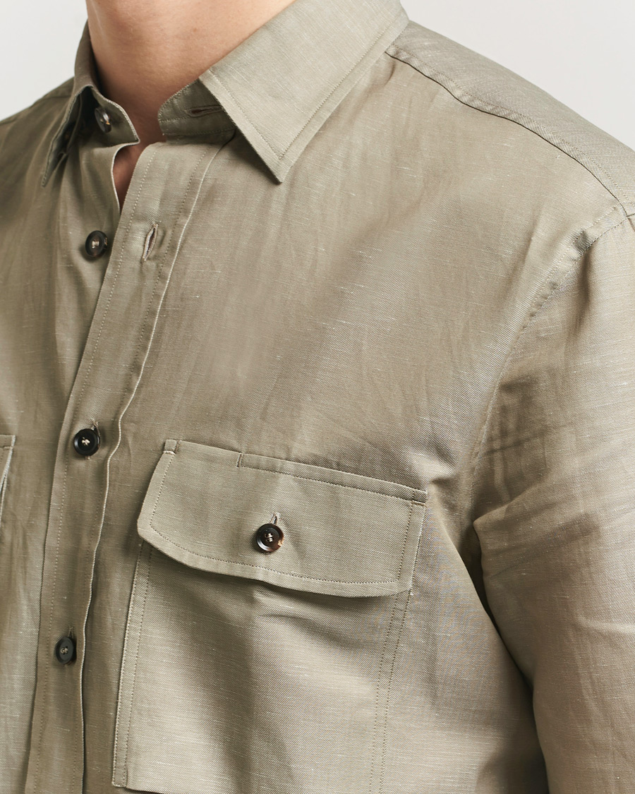 Mies | Kauluspaidat | Brioni | Cotton/Linen Overshirt Olive