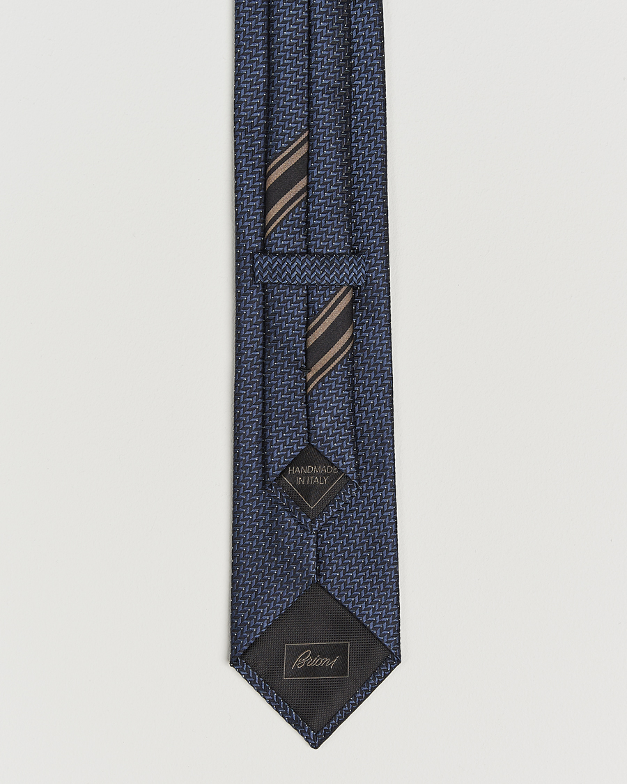 Mies | Solmiot | Brioni | Jacquard Herringbone Silk Tie Navy