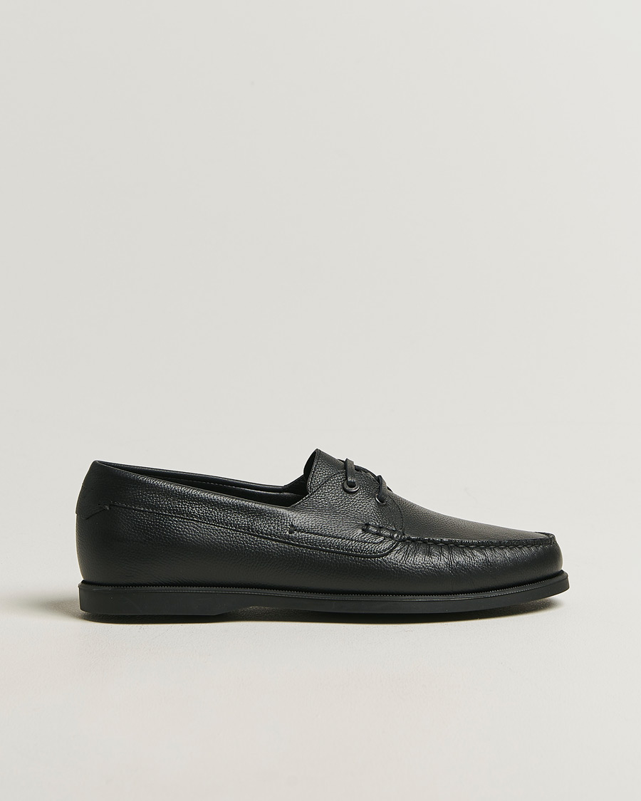 Mies | Purjehduskengät | Brioni | Grain Leather Boat Shoes Black Calf