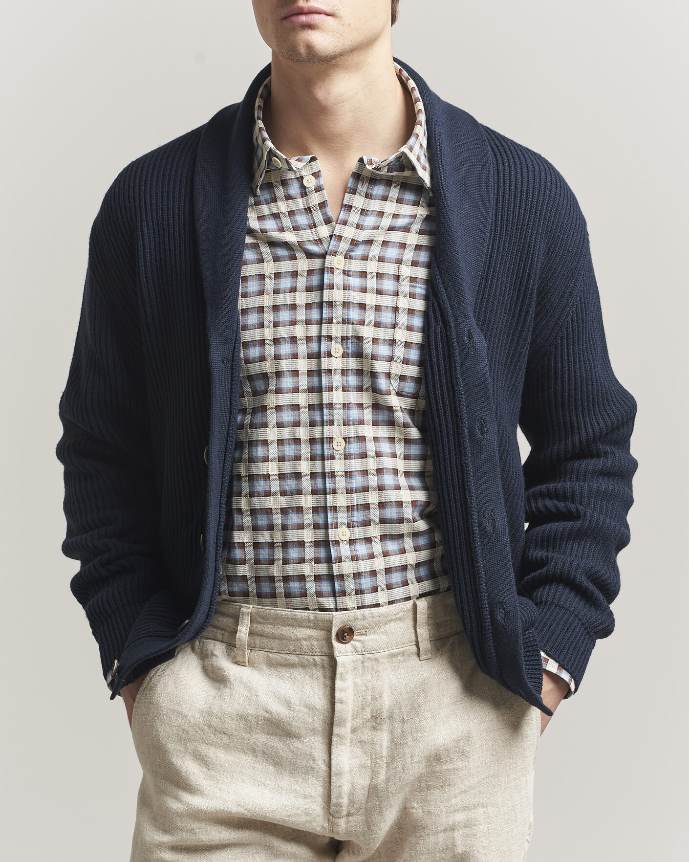 Mies | Puserot | Altea | Cotton/Cashmere Shawl Cardigan Navy