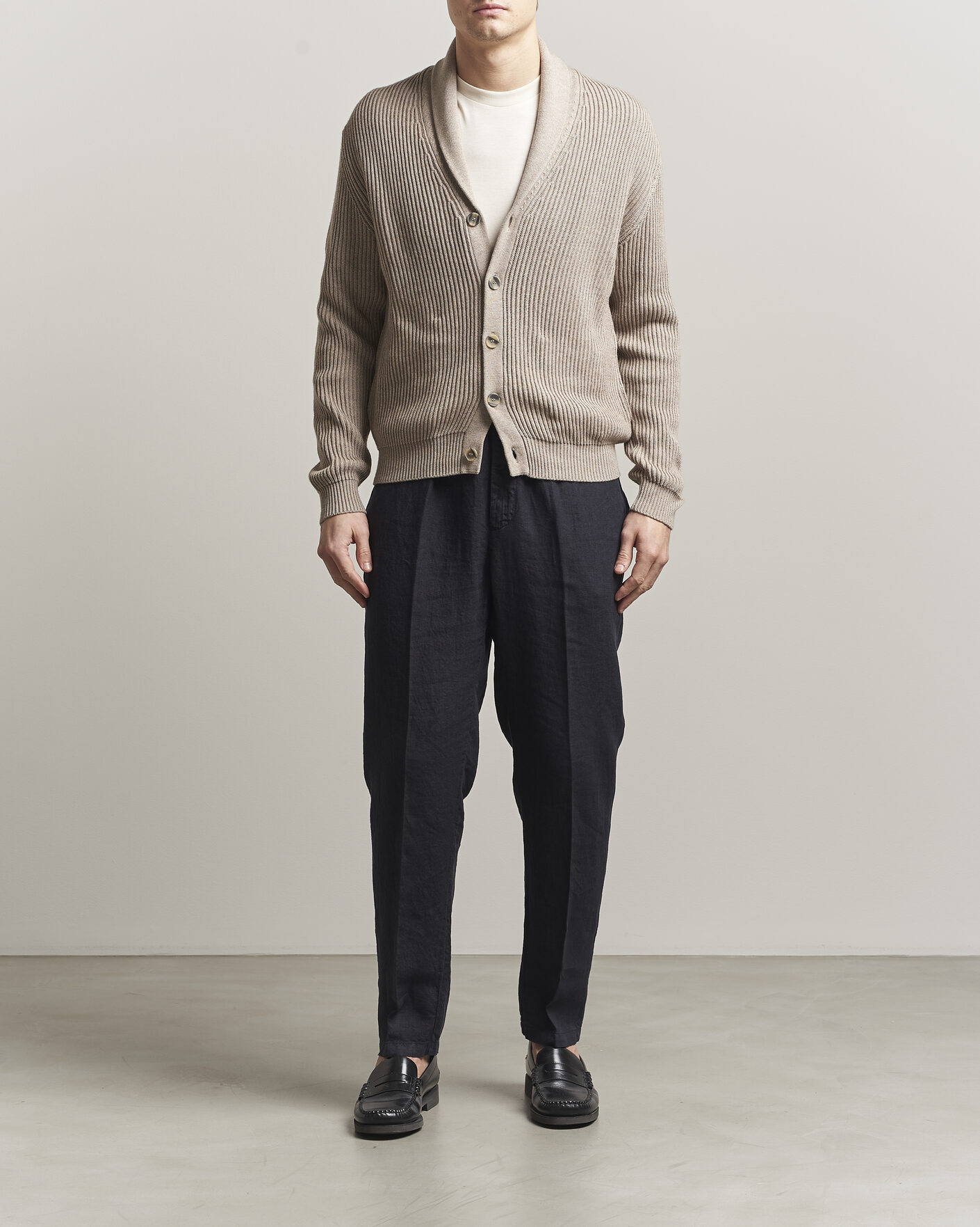 Mies | Puserot | Altea | Cotton/Cashmere Shawl Cardigan Taupe