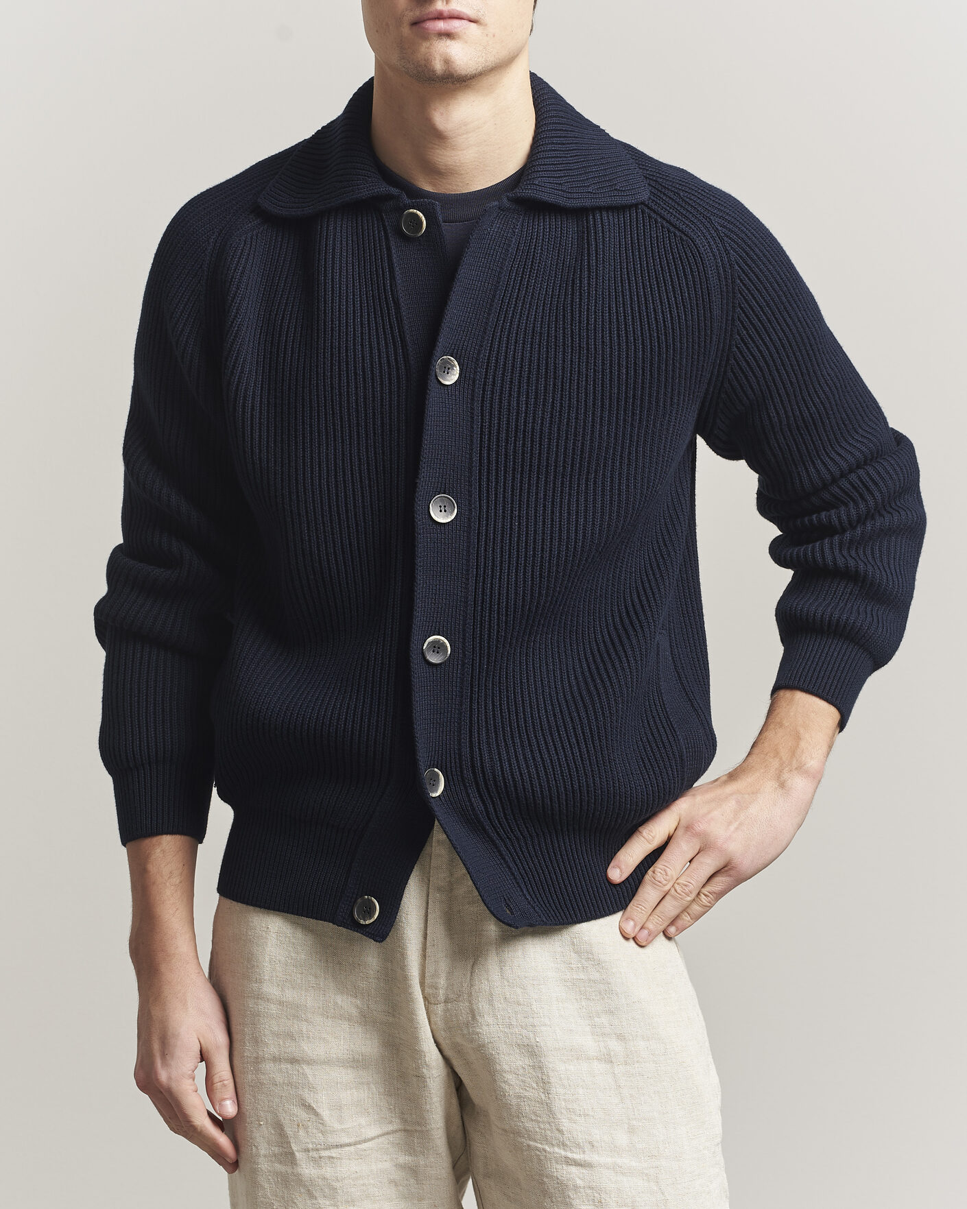 Mies | Puserot | Altea | Cotton Rib Cardigan Jacket Navy