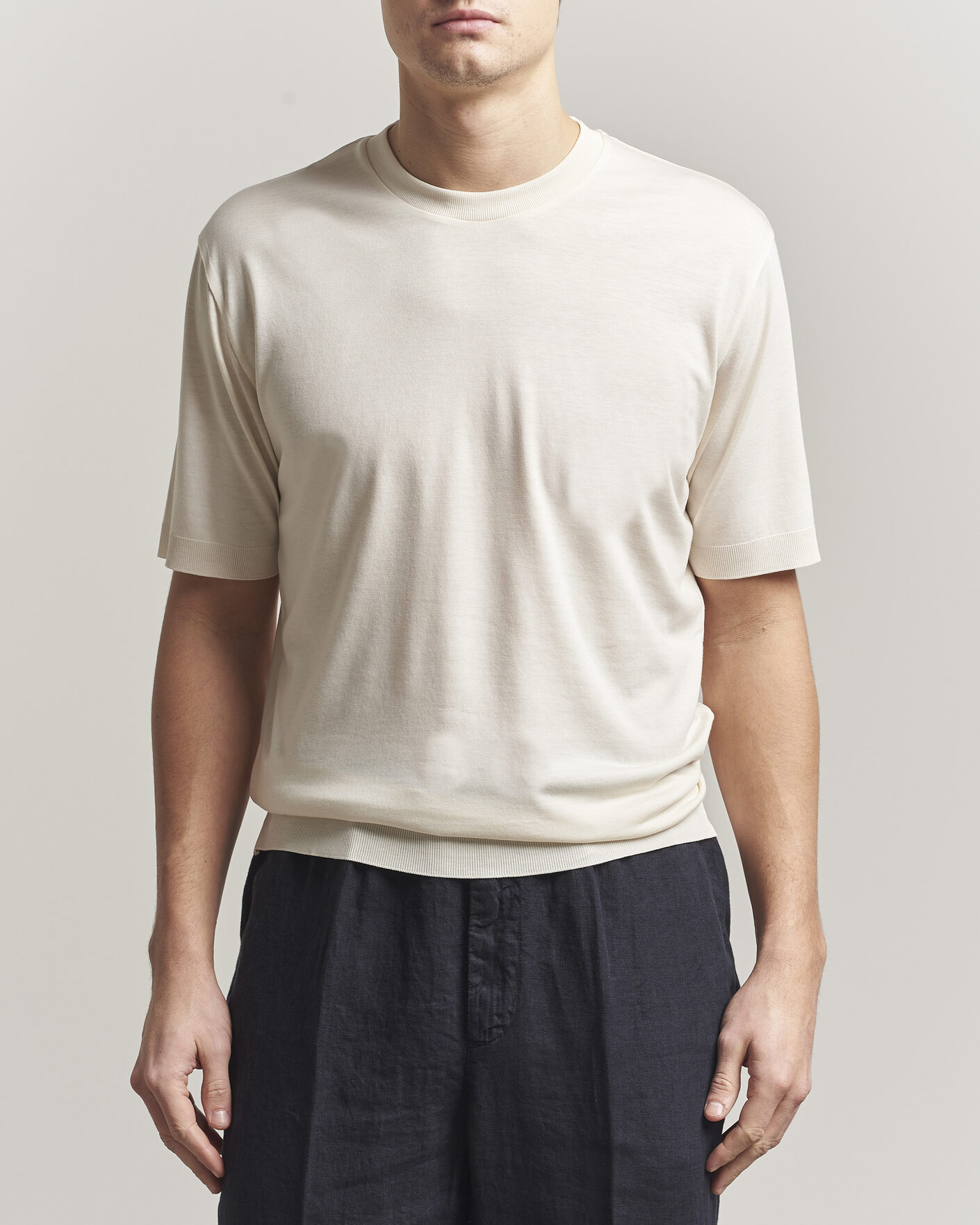Mies | T-paidat | Altea | Cotton/Stretch Knitted T-Shirt Off White