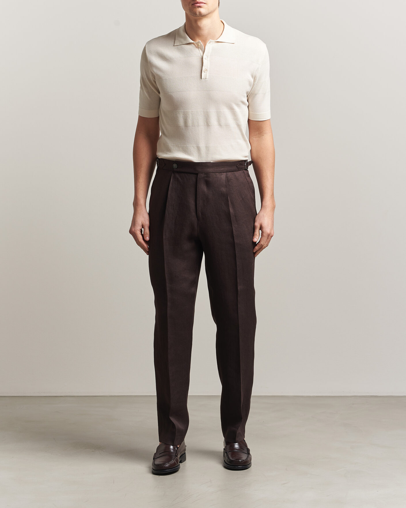 Mies | Pikeet | Altea | Block Stripe Knitted Polo Off White