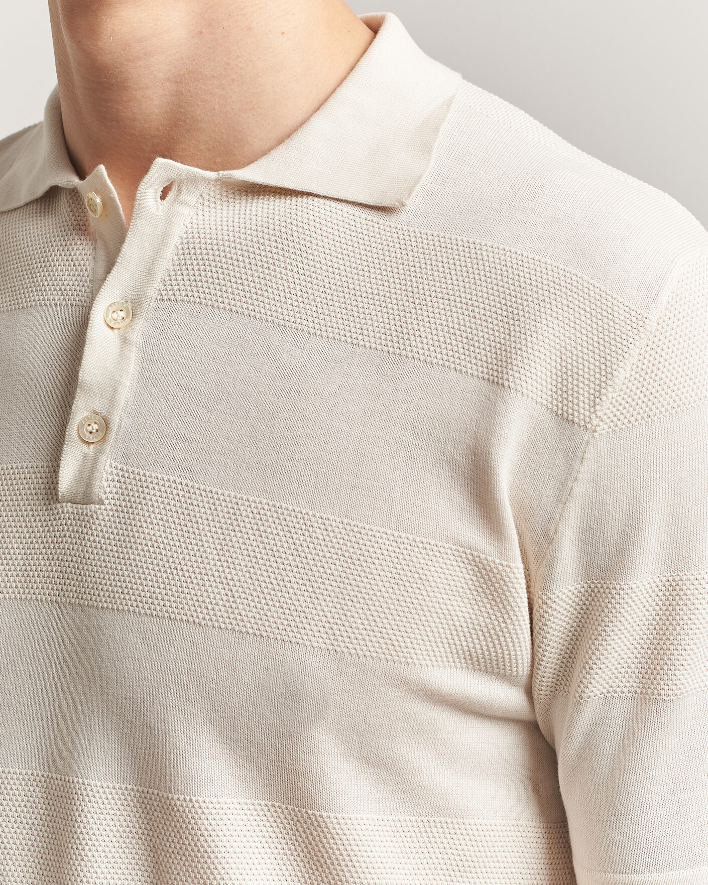 Mies | Pikeet | Altea | Block Stripe Knitted Polo Off White
