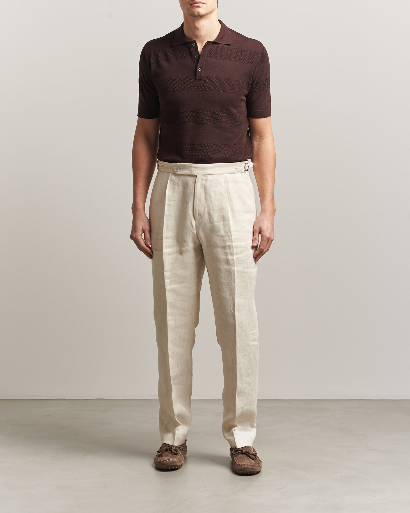 Mies | Pikeet | Altea | Block Stripe Knitted Polo Dark Brown