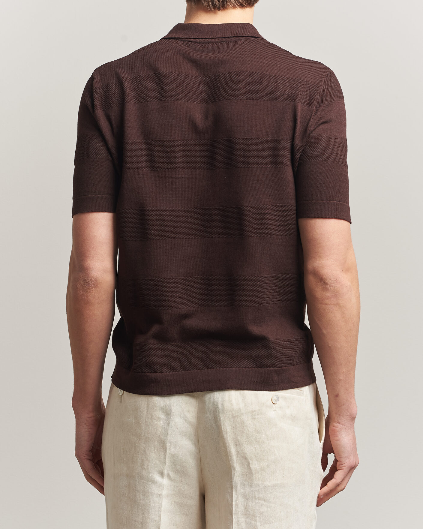 Mies | Pikeet | Altea | Block Stripe Knitted Polo Dark Brown