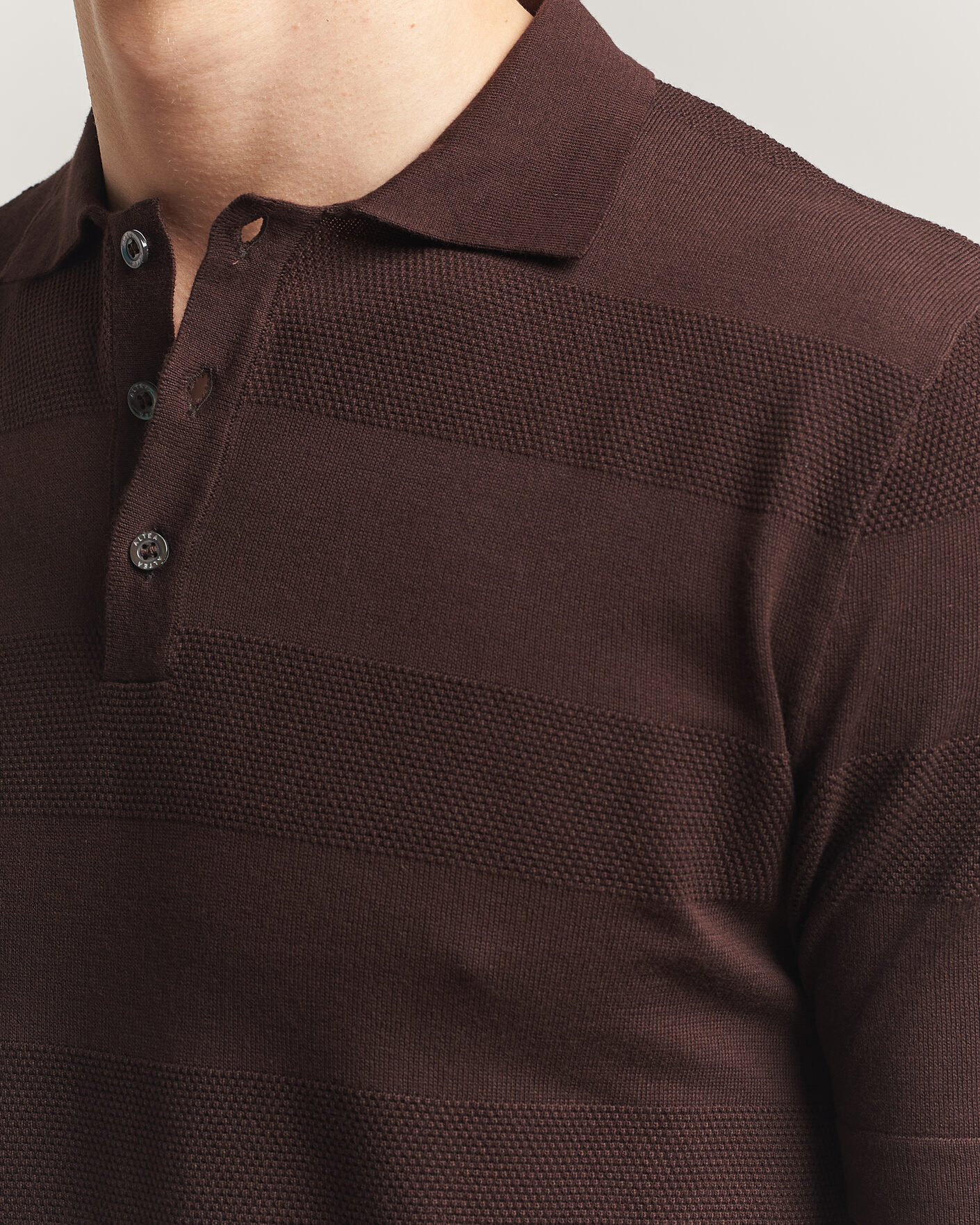 Mies | Pikeet | Altea | Block Stripe Knitted Polo Dark Brown