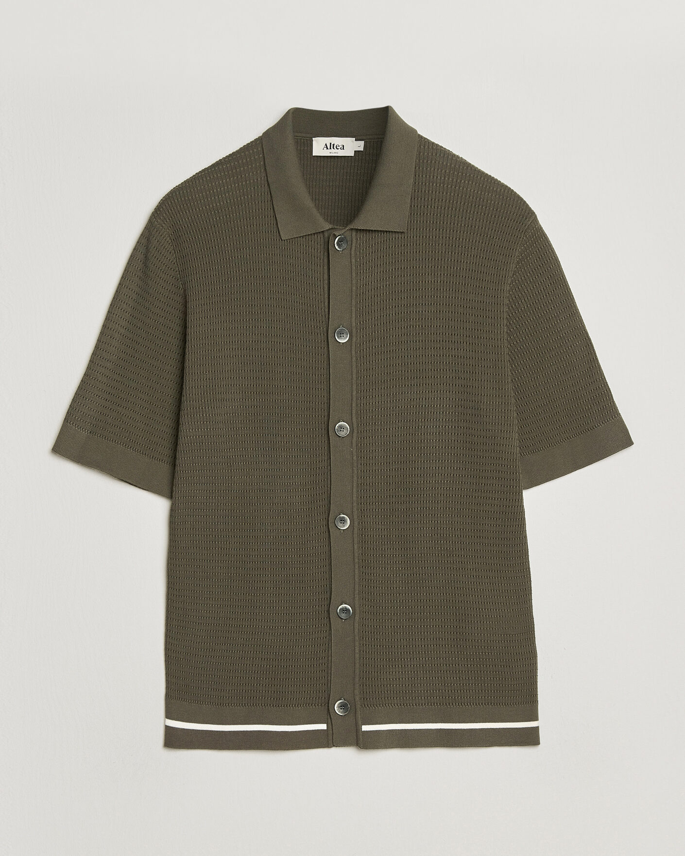 Mies | Kauluspaidat | Altea | Bamboo Stitch Knitted Camp Shirt Dark Green