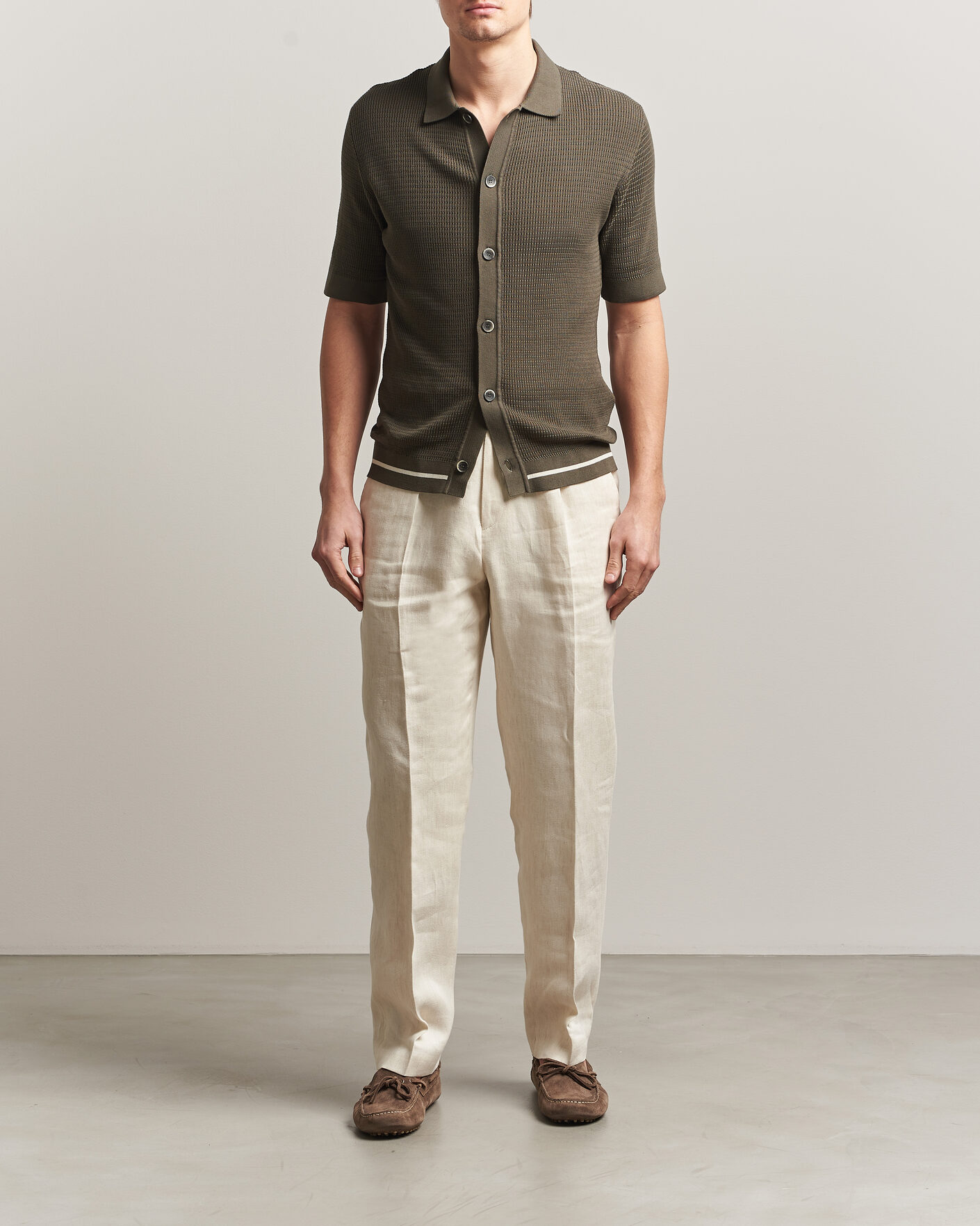 Mies | Kauluspaidat | Altea | Bamboo Stitch Knitted Camp Shirt Dark Green