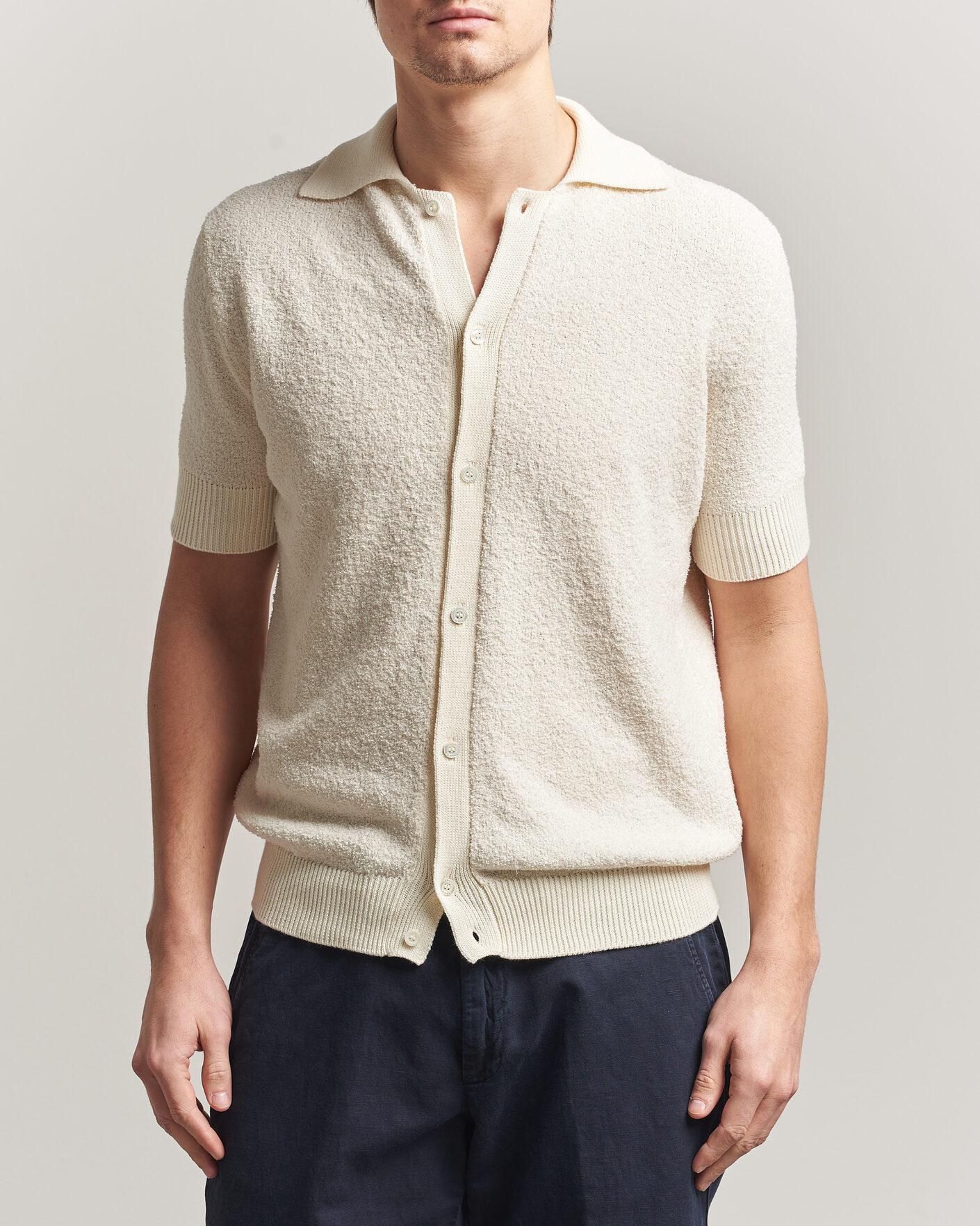 Mies | Kauluspaidat | Altea | Soft Boucle Resort Shirt Off White