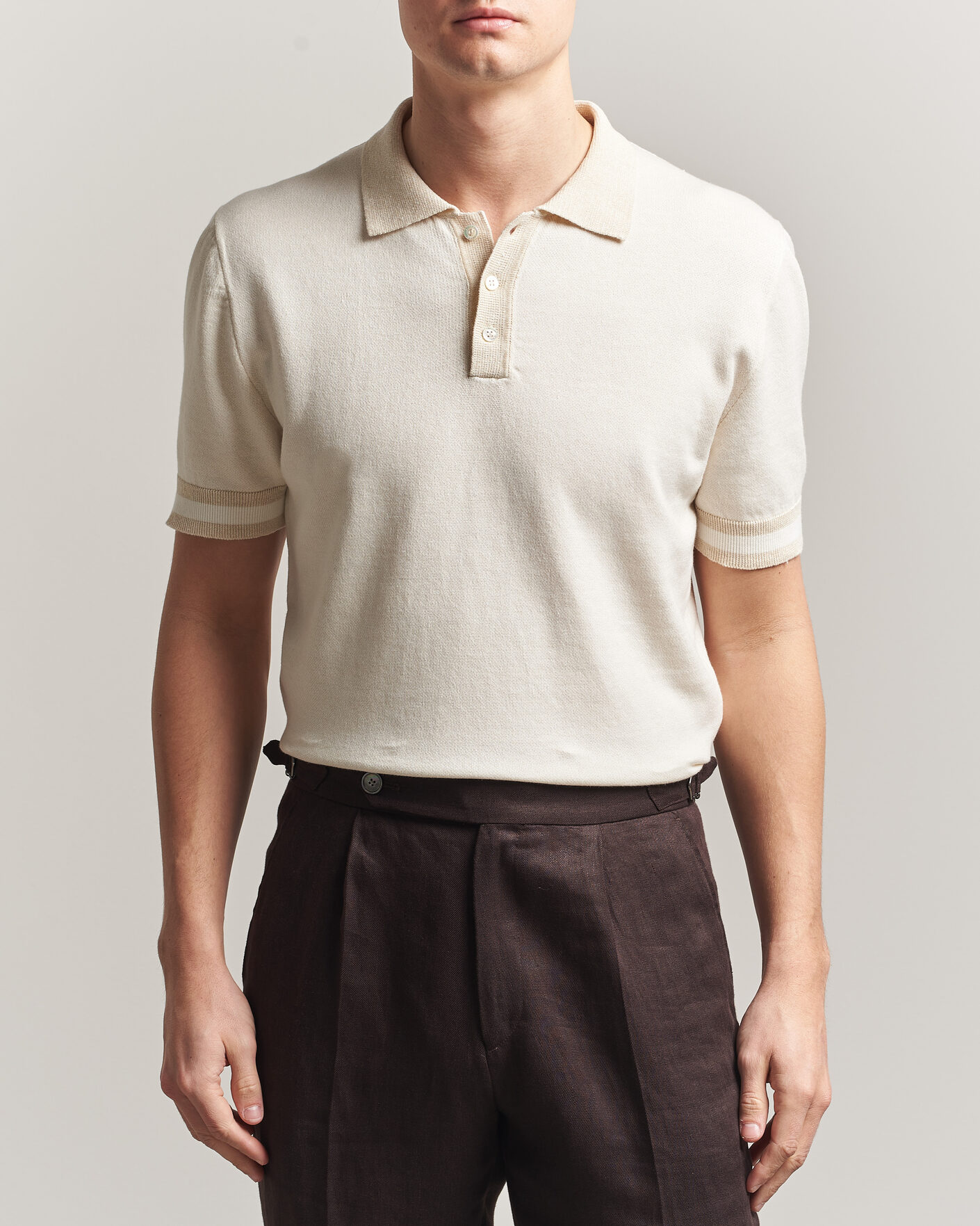 Mies | Pikeet | Altea | Cotton/Linen Piquet Polo Off White