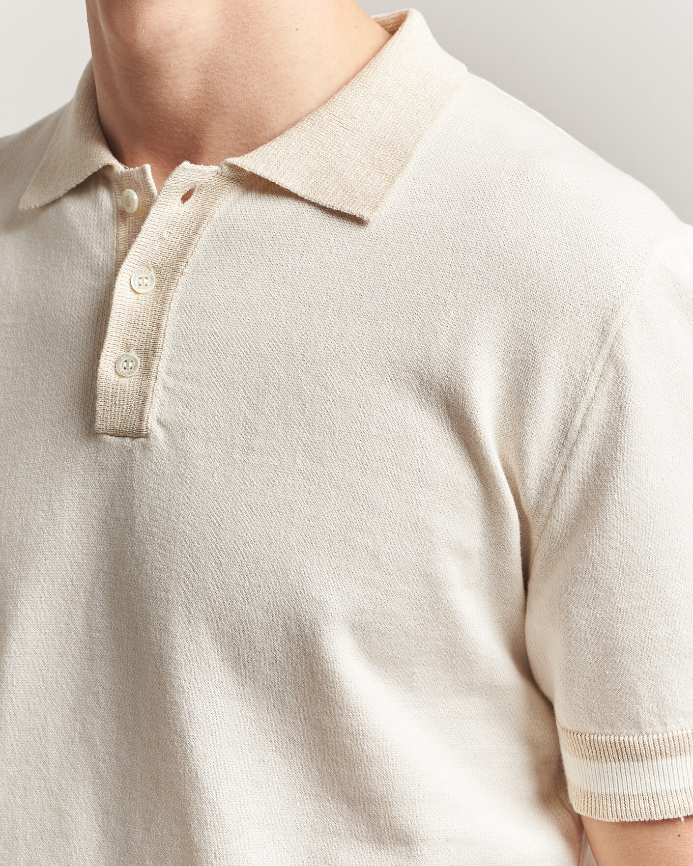 Mies | Pikeet | Altea | Cotton/Linen Piquet Polo Off White