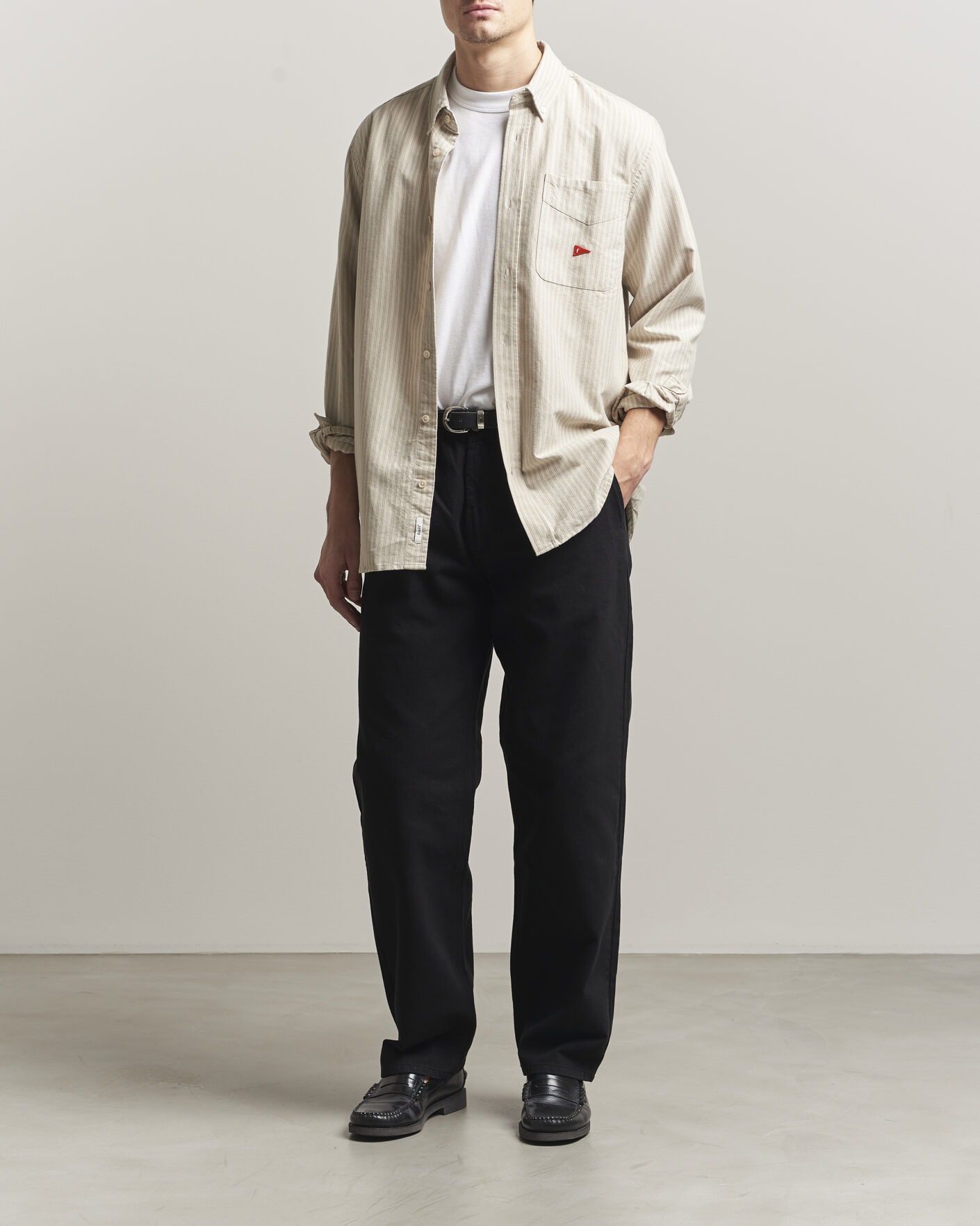 Mies | Kauluspaidat | Forét | Flag Regular Fit Pocket Oxford Shirt Taupe Stripe