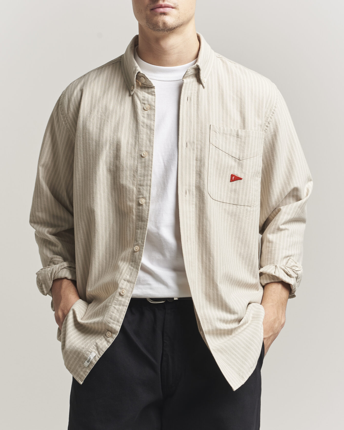 Mies | Kauluspaidat | Forét | Flag Regular Fit Pocket Oxford Shirt Taupe Stripe