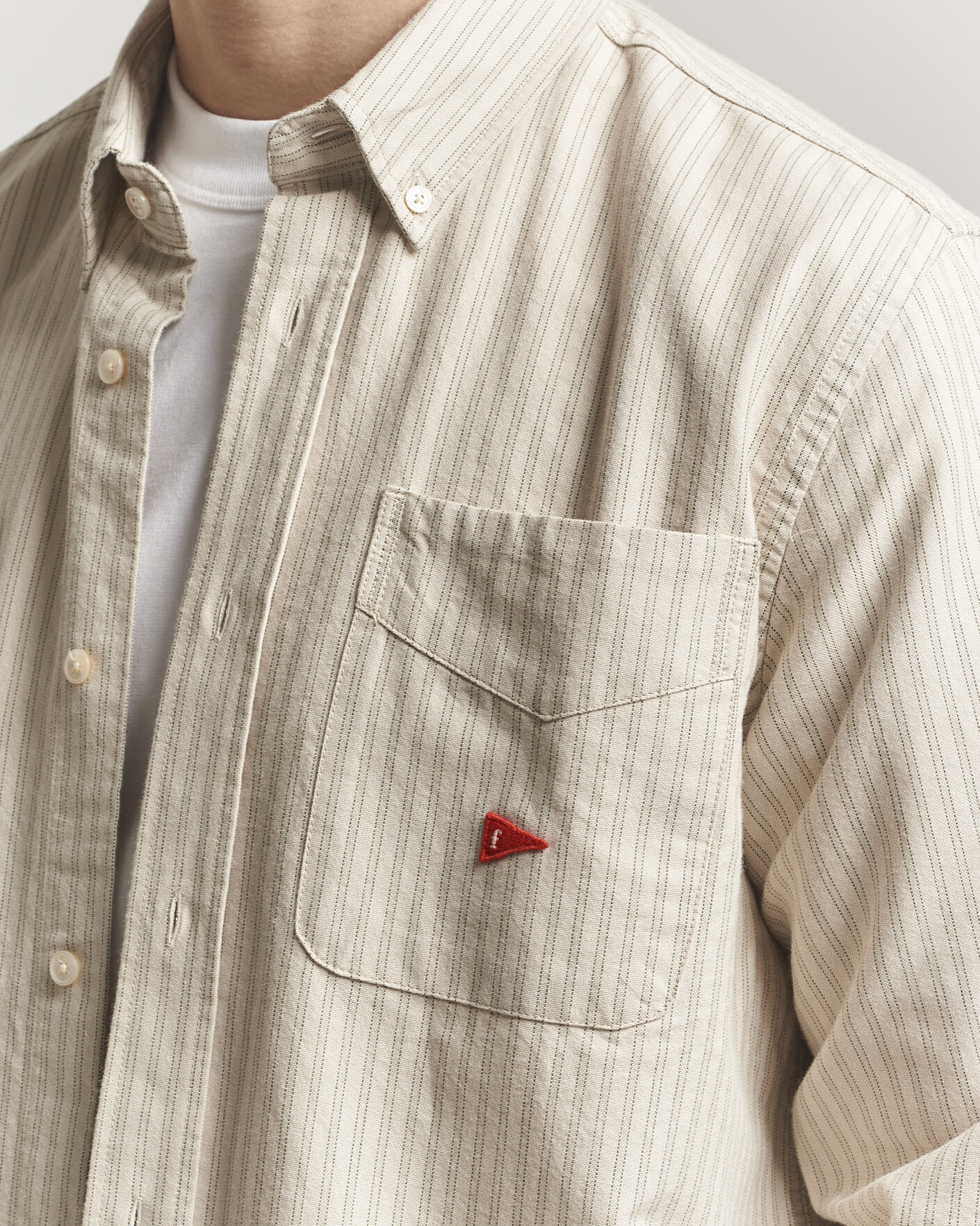 Mies | Kauluspaidat | Forét | Flag Regular Fit Pocket Oxford Shirt Taupe Stripe